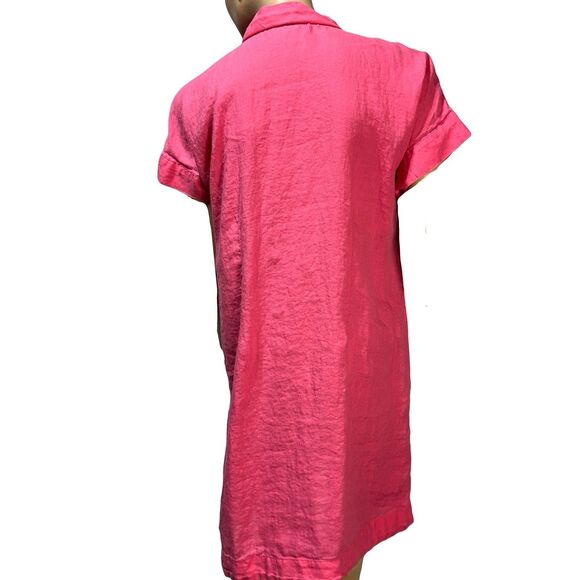 Talbots Linen Dress Women’s L P Petite Large Pink Short Sleeve Inverted Notch - Picture 4 of 9